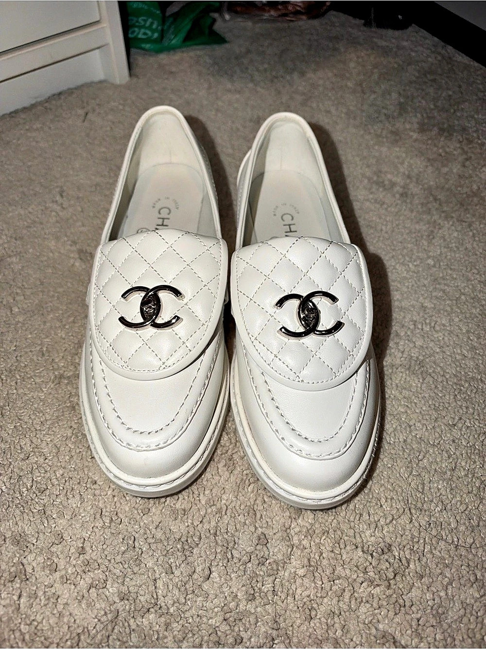 Chanel Quilted CC Turnlock Loafers White 36C